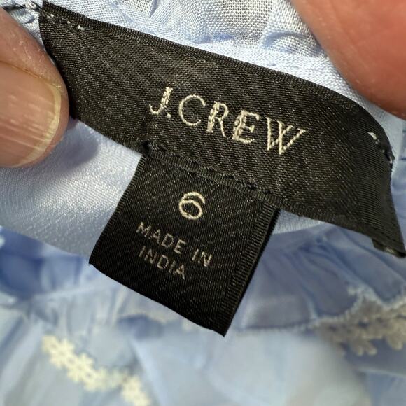 J Crew Dress Womens 6 Sky Blue White Cotton Puff Sleeve Daisy Chain Flounce Hem - Picture 7 of 14